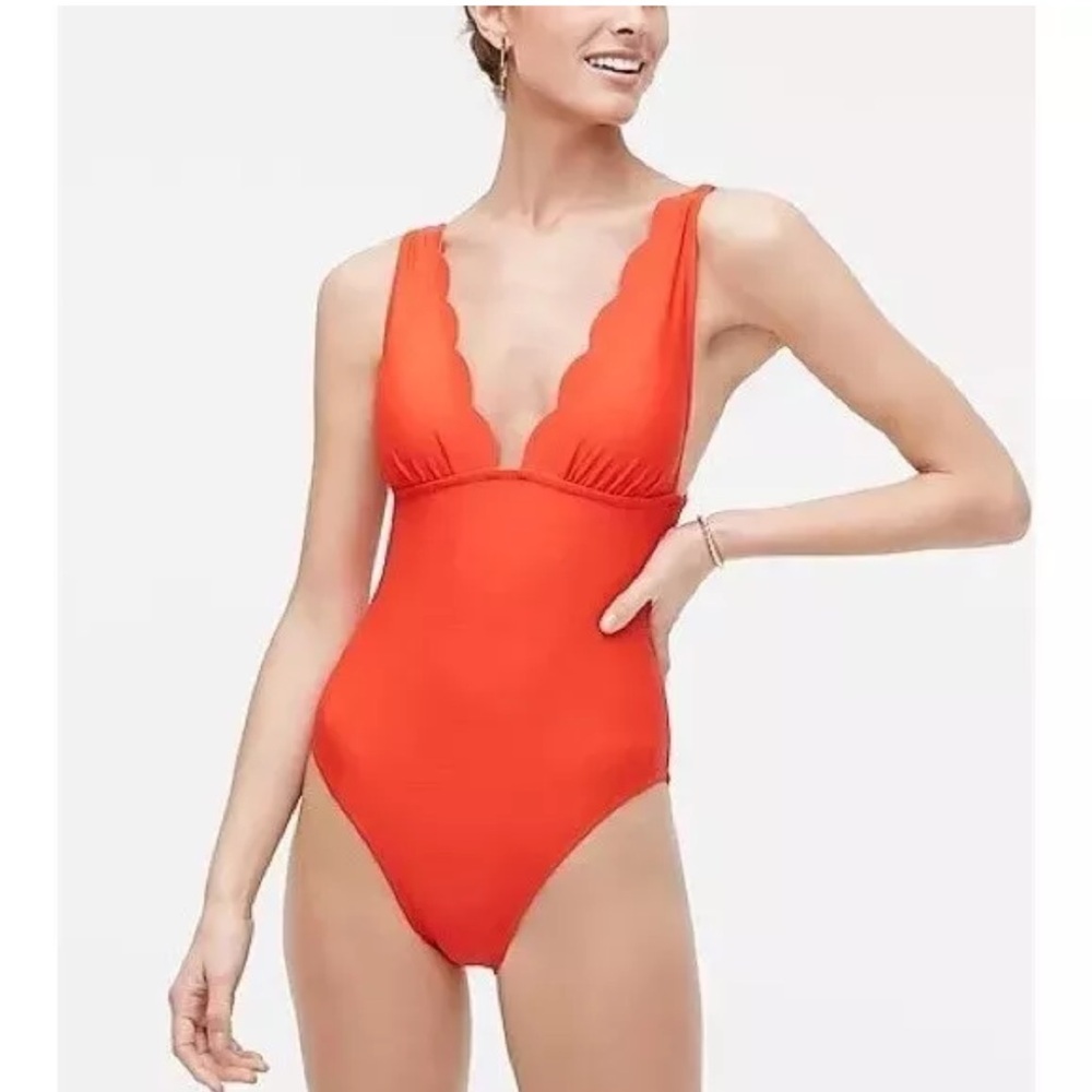 JCrew factory Scalloped Edge One-Piece v-neck Swimsuit size medium red
